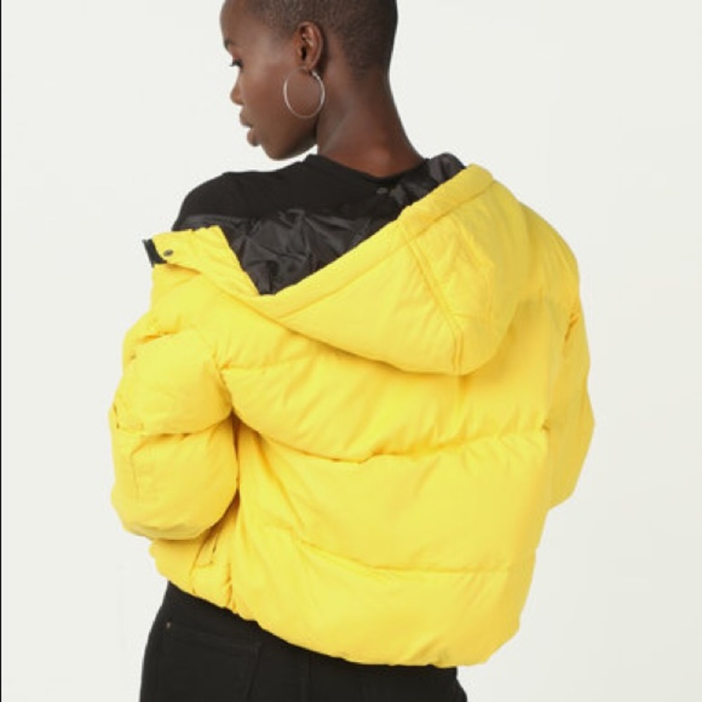 Yellow Cropped Puffer Jacket